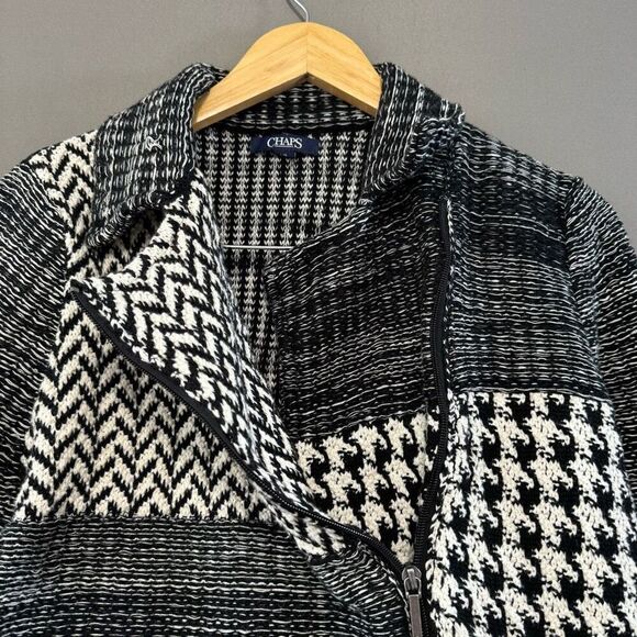 Chaps Ralph Lauren Women’s White/Grey Knit Zip Up Sweater Size Large Preppy - Picture 4 of 11